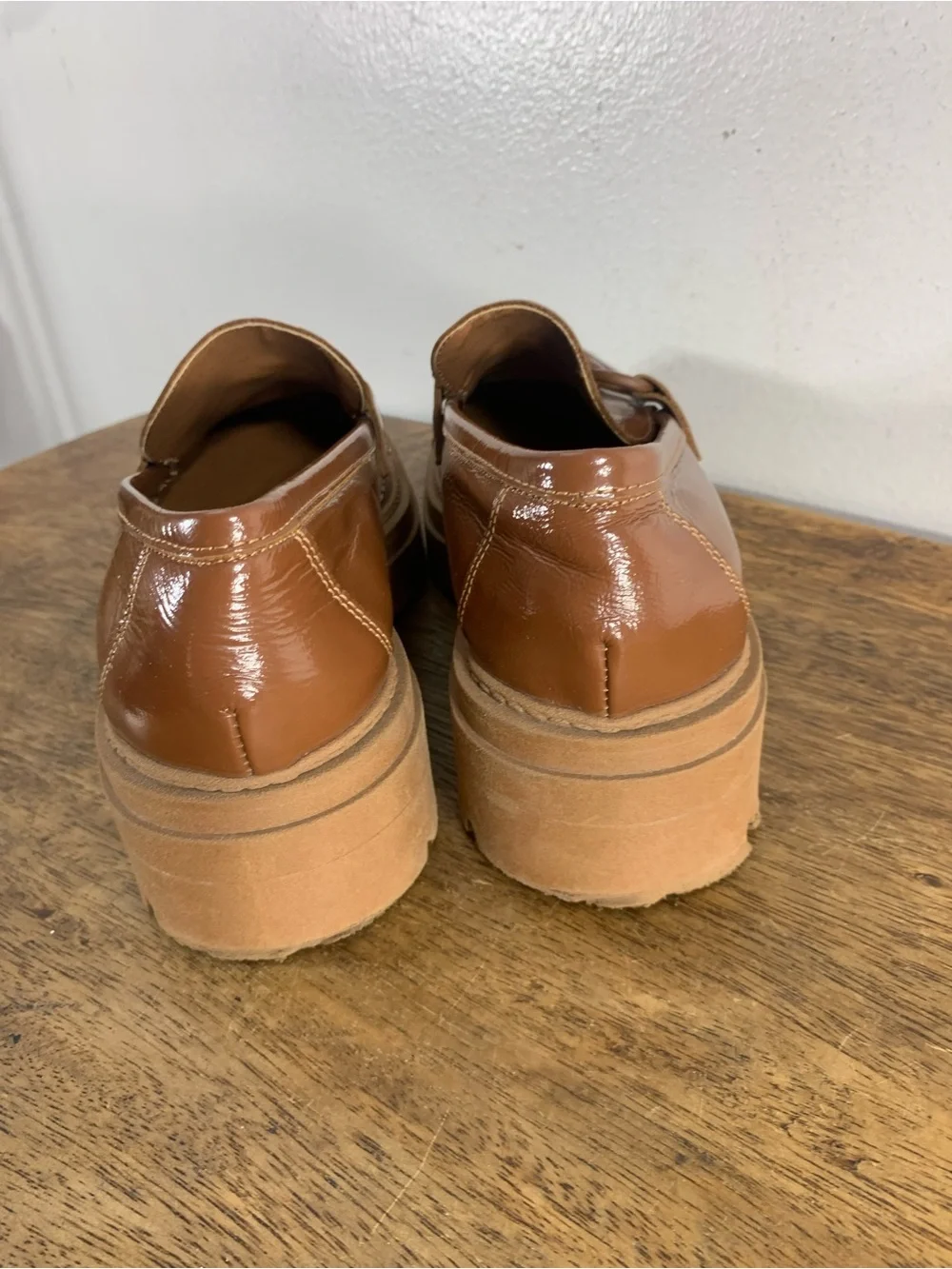 L’intervalle womens brown patent leather chunky platform horsebit loafers - Picture 6 of 8